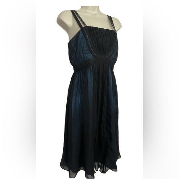 Laundry by Shelli Segal Silk Dress Blue Black Chiffon Overlay - Picture 2 of 6